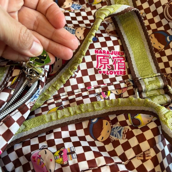 Harajuku Lovers Rare Y2K Graphic Tote Duffle Bag Checkered Green Dolls Flawed - Picture 11 of 11